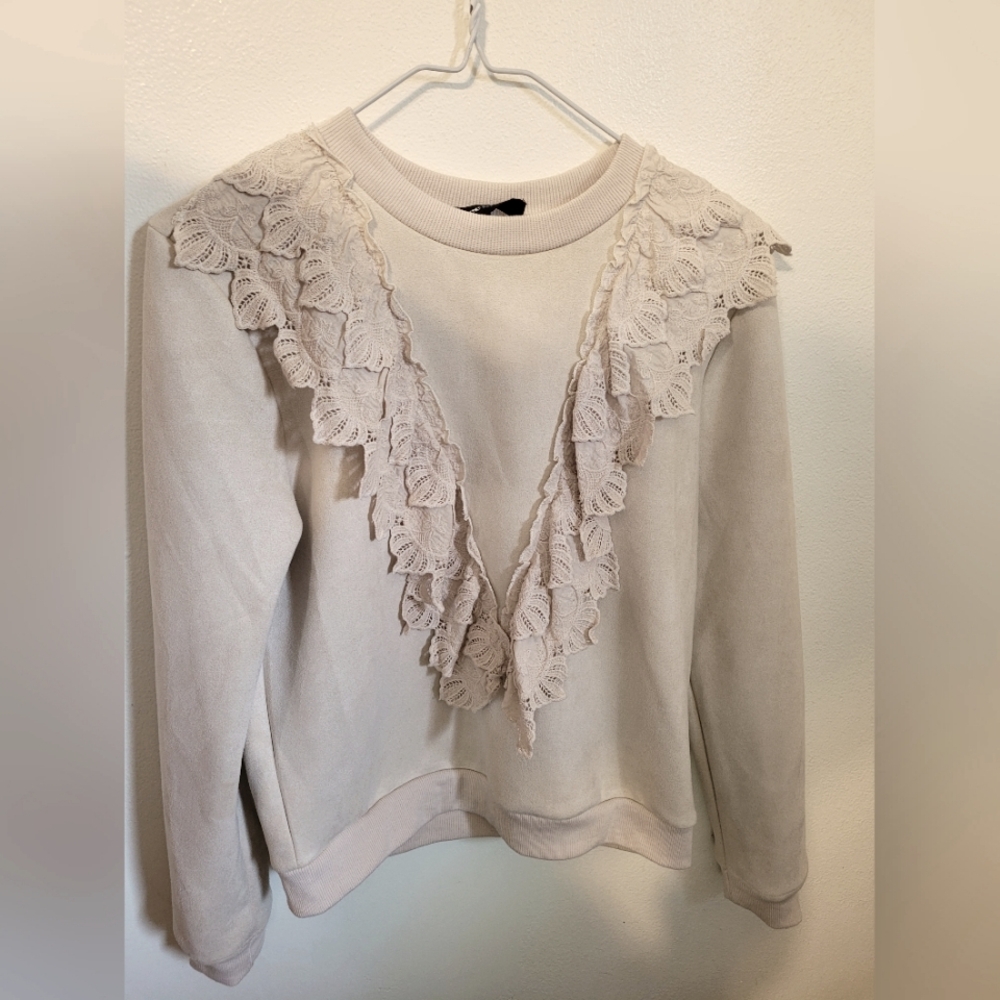 Alice Blue Women Ruffle front top Blouse Sz S Beige Cream